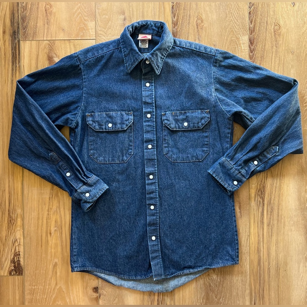 Red Kap Deluxe Denim Long Sleeve Pearlized Snap Front Work Shirt Size Sm Unisex